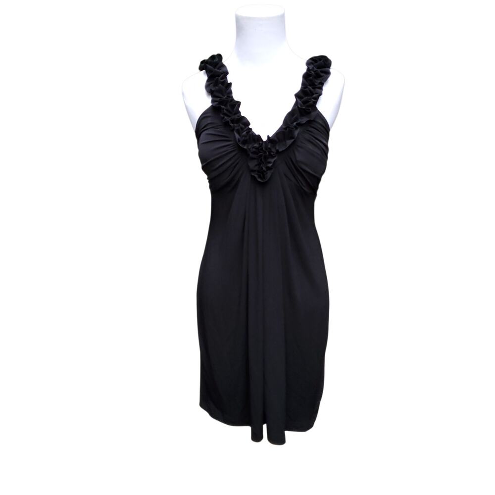 Saint Tropez West Black Sleeveless Dress Back Zipper Ruffle Straps Ruched Sz 6